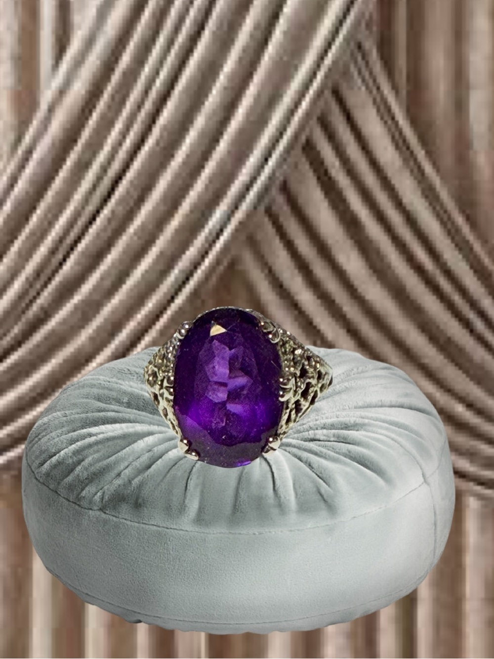 Sterling Silver Filigree Amethyst Ring Size 8.